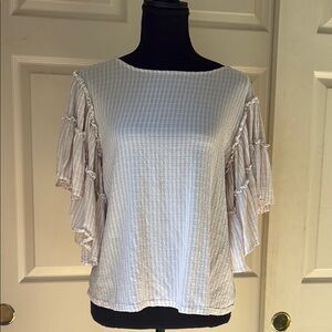 Cream Ruffled Flutter Sleeve Blouse